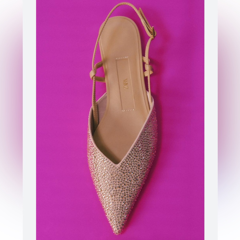 NWT Zara RHINESTONE SLINGBACK FLATS size 38